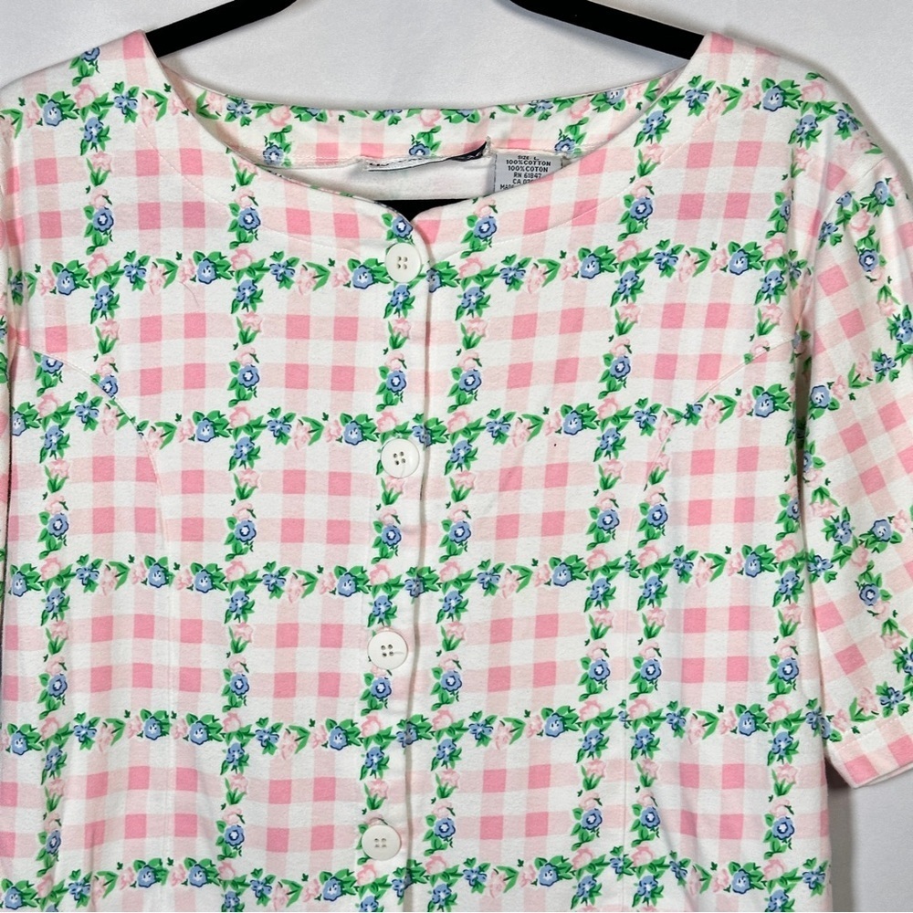 Eagle's Eye Vintage Pink Gingham Floral Button Front Top Women's L - Picture 3 of 12